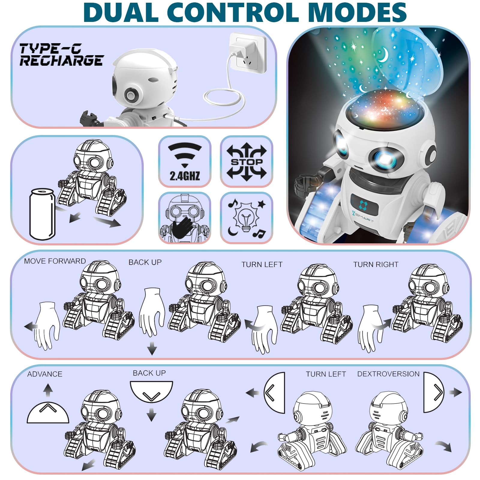 Aikmi robot is rechargeable for extended play between charges.