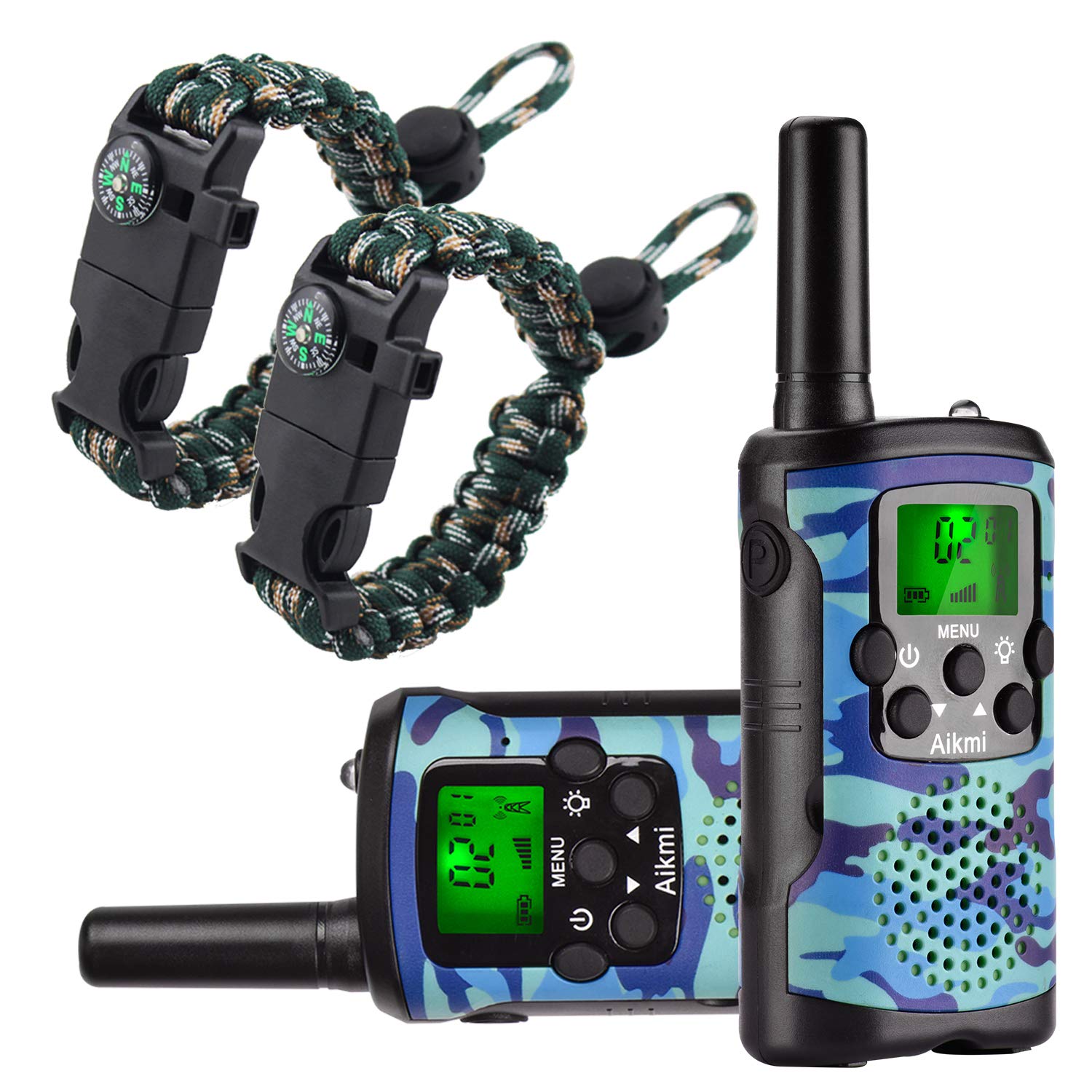 Aikmi blue camouflage walkie talkie designed for kids' outdoor adventures