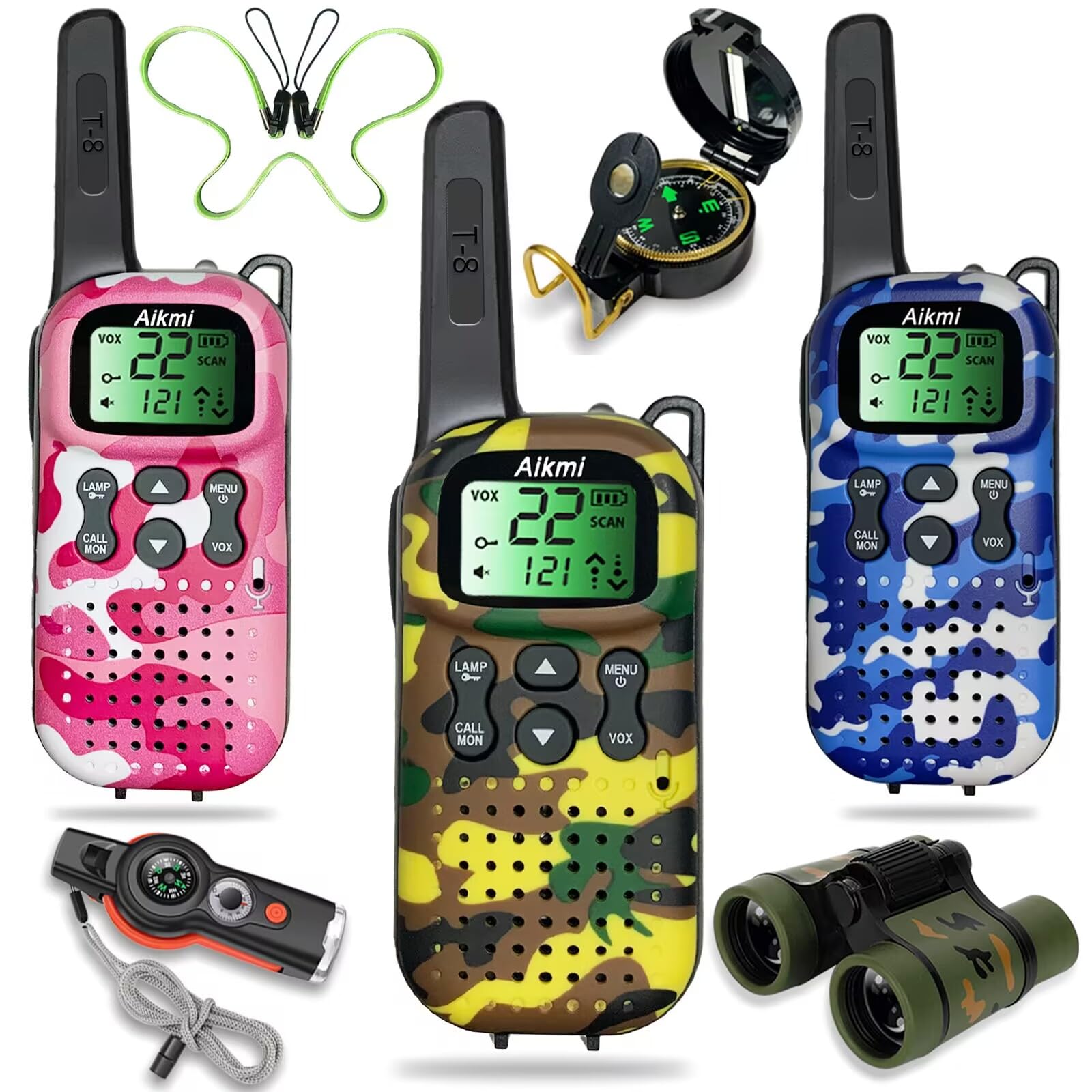 Aikmi kids camo walkie talkies for outdoor adventures with clear range.