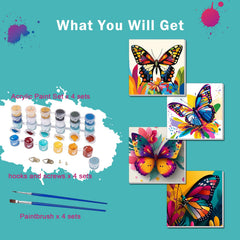 AILIBUT contents show four framed canvases and tools for immediate art fun.
