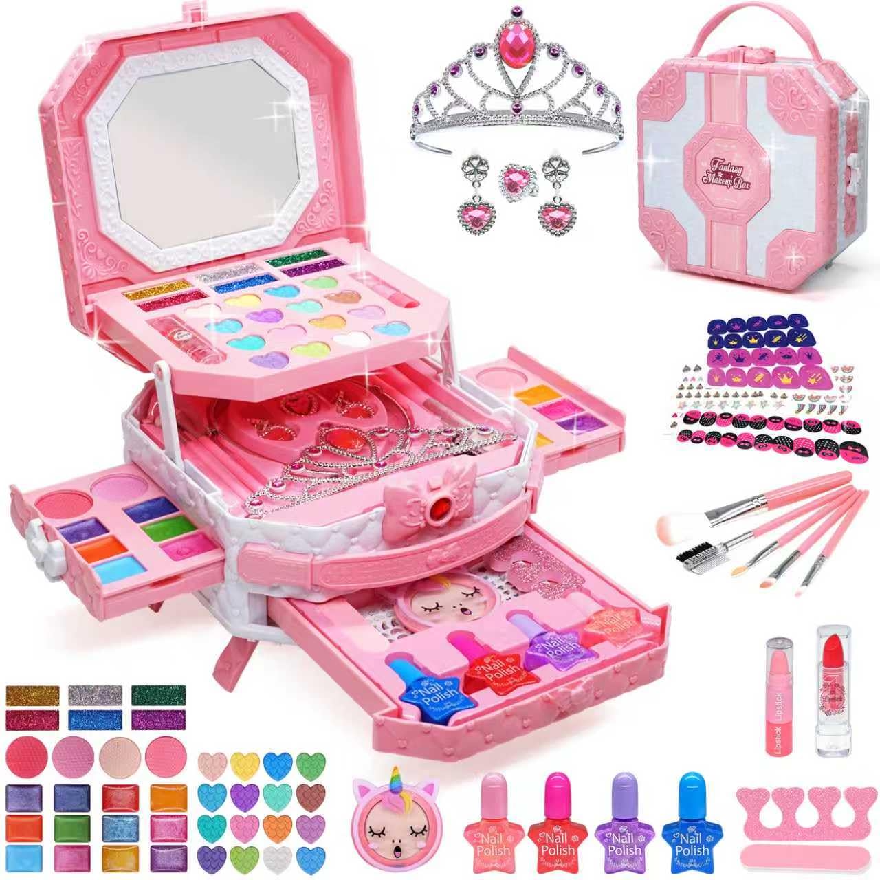 Aimidola 68-piece kids makeup kit with a colorful palette for imaginative play