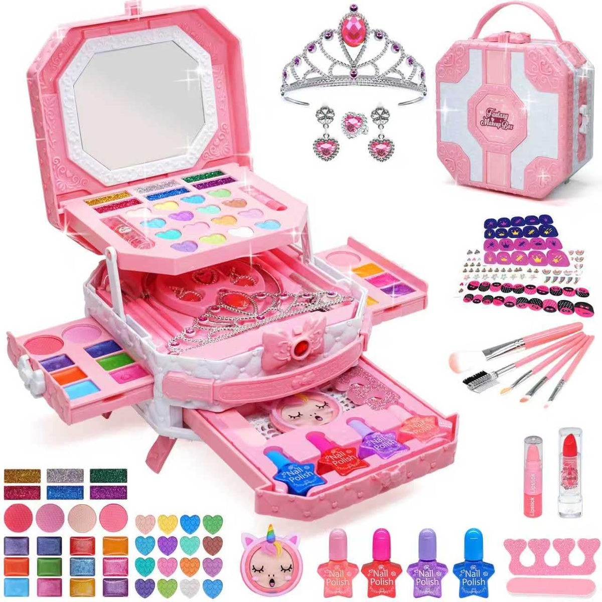 Aimidola 68-piece kids makeup kit with a colorful palette for imaginative play