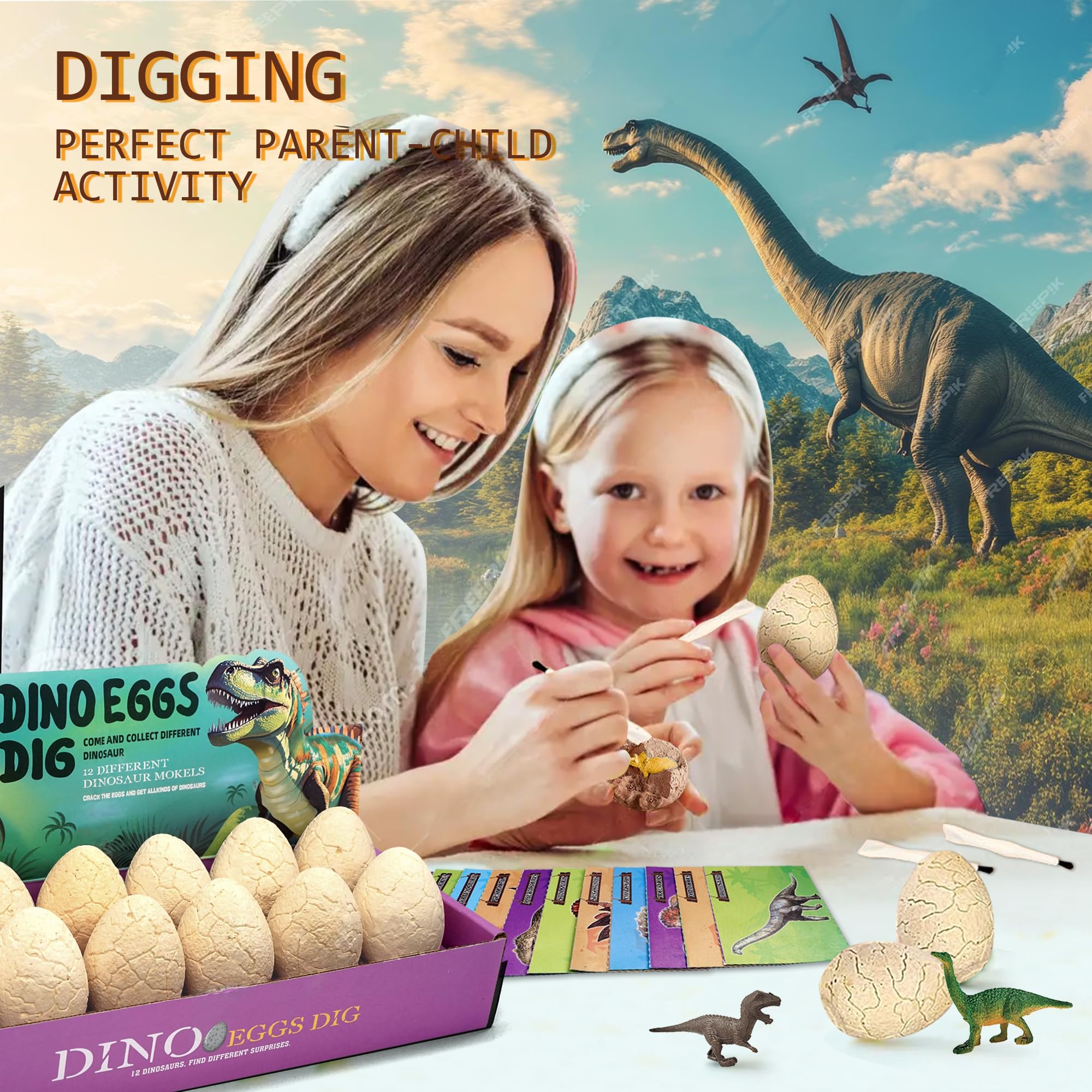 Aimiffy fossil cards and eggs support paleontology learning through play.
