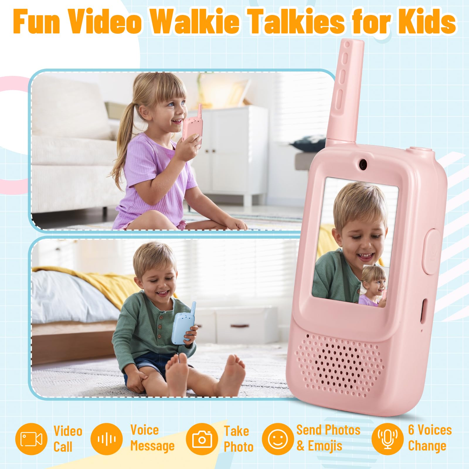 AIMINLRRN kid walkie talkie with video and photos boosts imaginative play.