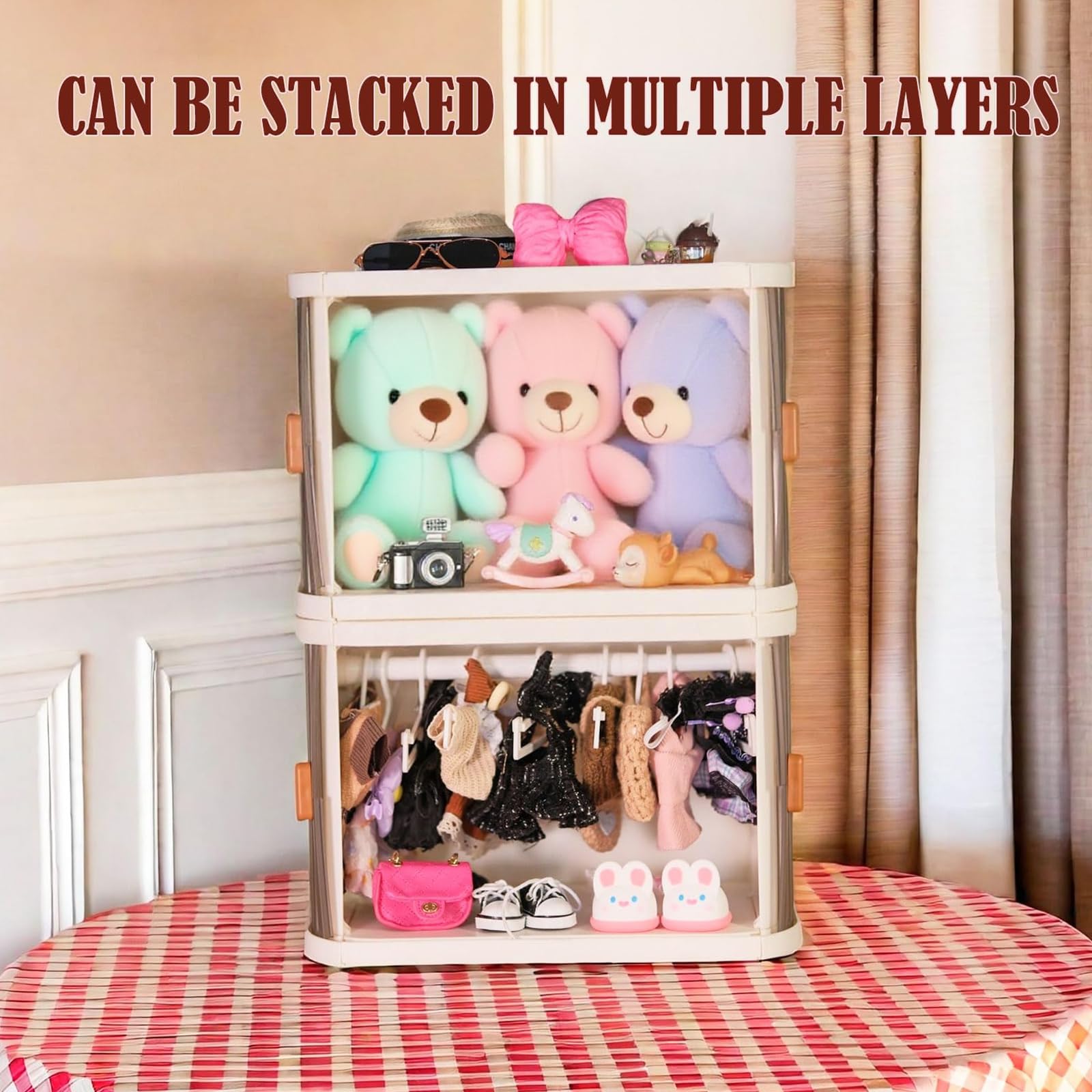 aimpiwt foldable doll wardrobe hooks included for accessories tidy storage