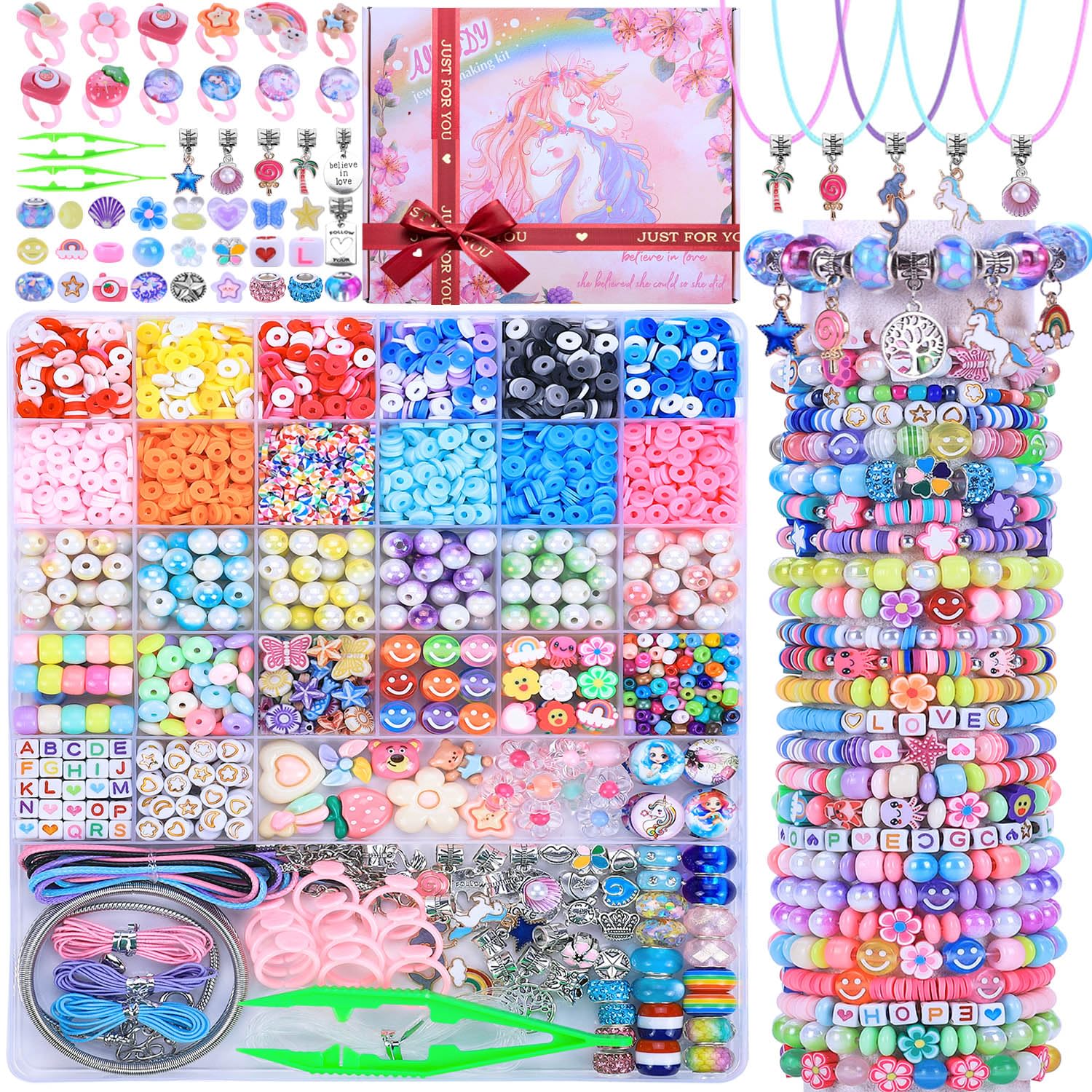 AIPRIDY bracelet making kit box with unicorn and mermaid themes for creative play.