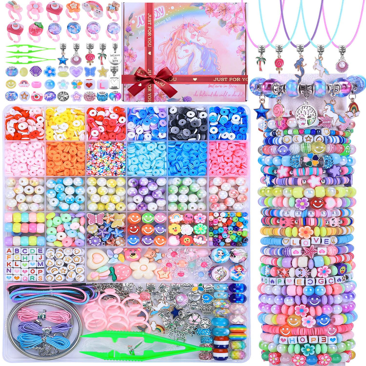 AIPRIDY bracelet making kit box with unicorn and mermaid themes for creative play.