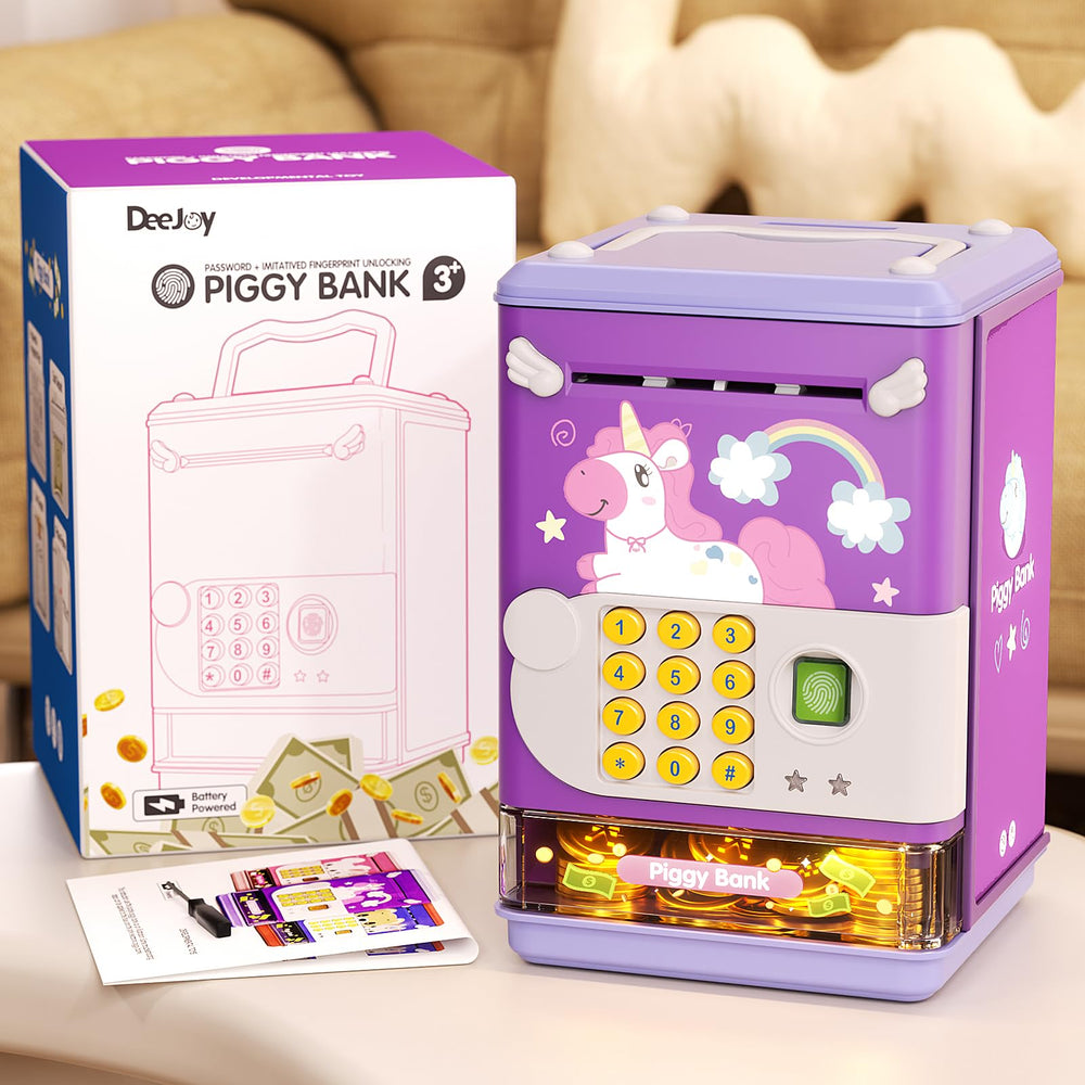 Aiqi piggy bank toy purple color enhances appeal for children.