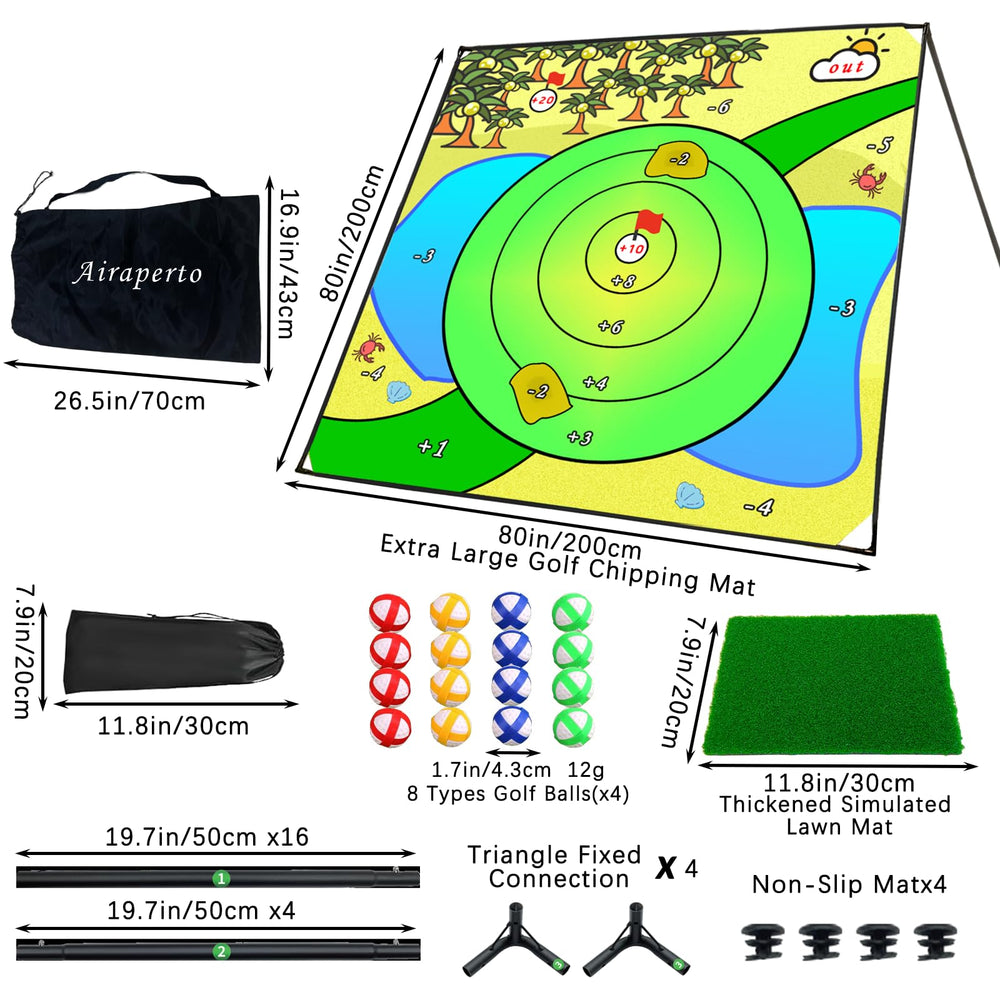 Airaperto Battle Golf Chipping Mat bag and accessories illustrate easy transport