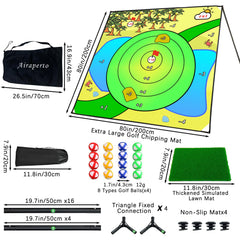 Airaperto Battle Golf Chipping Mat bag and accessories illustrate easy transport