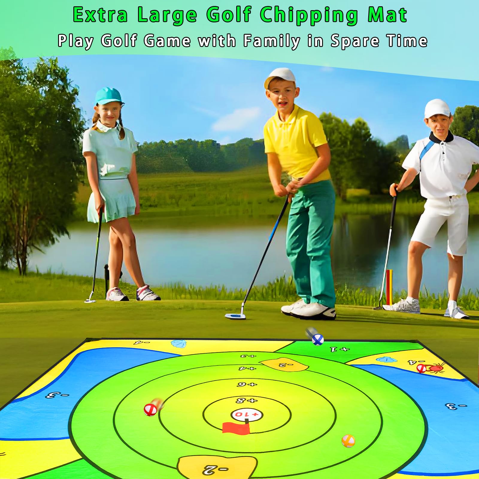 Airaperto Battle Golf Chipping Mat wide shot highlighting expansive playing field for group play