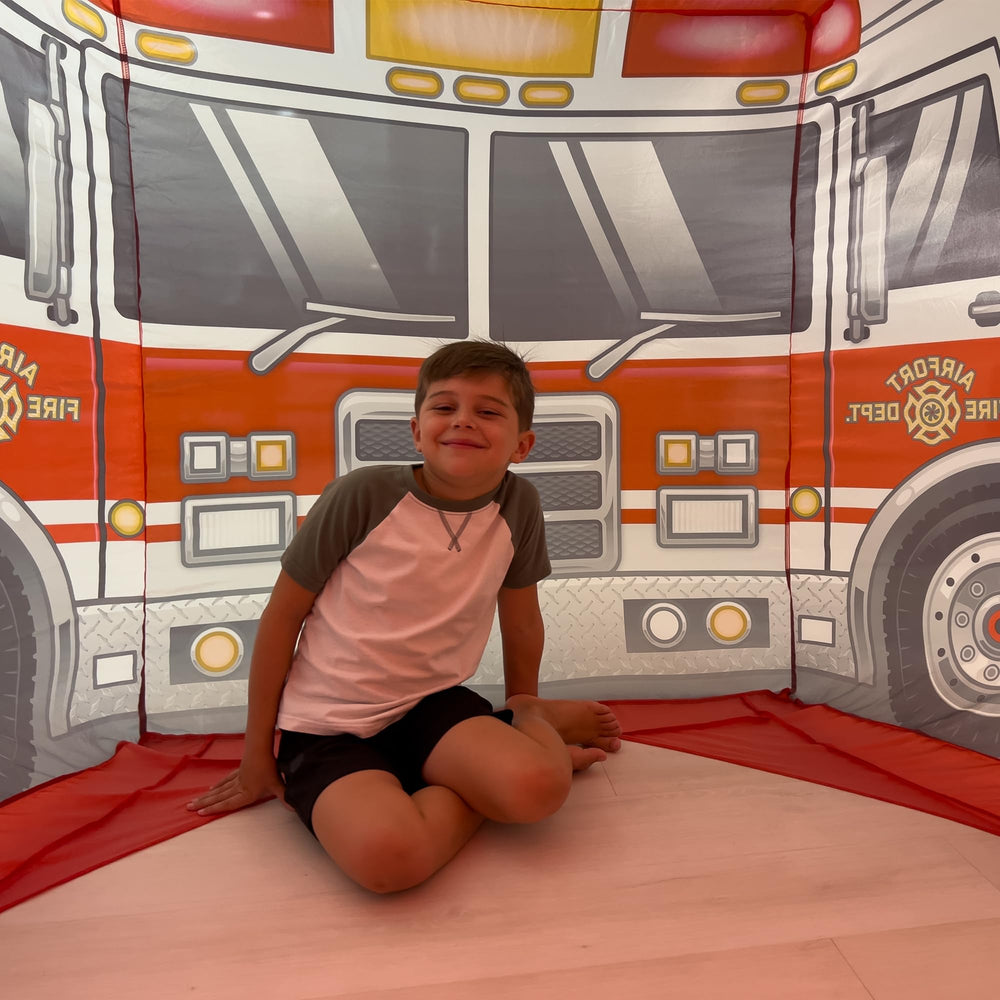 Air Fort Firetruck compatible with standard box fan for inflation