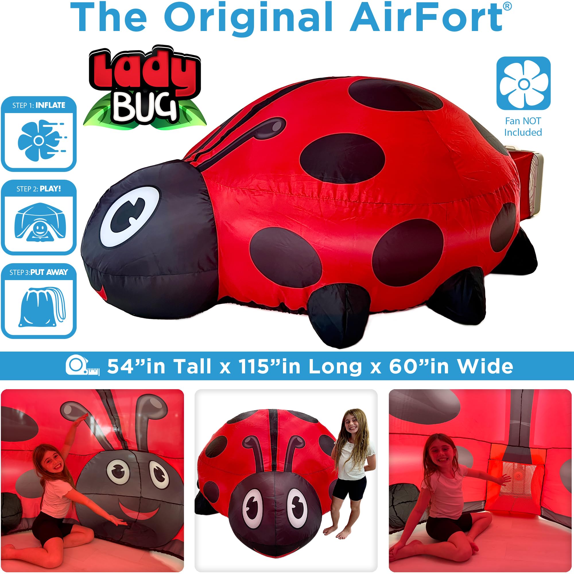 AirFort Ladybug kids inside with viewing window for supervision.