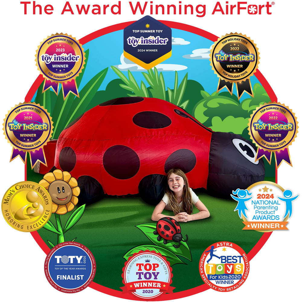 AirFort Ladybug sleepover space ideal for group fun and imagination.