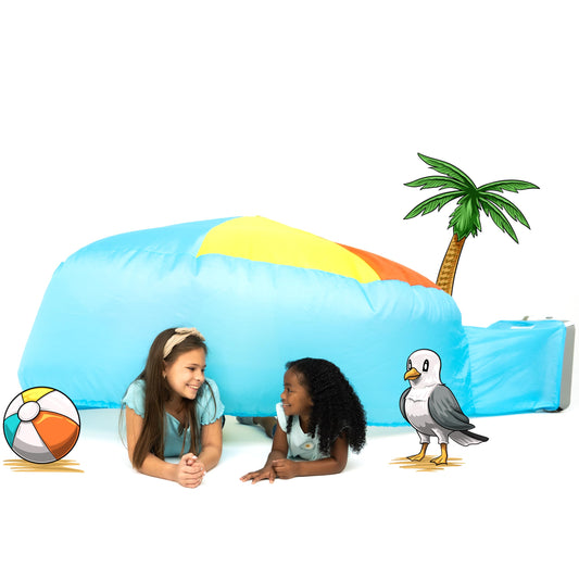 AIR FORT Beach Ball Blue fort inflates quickly for instant playtime.