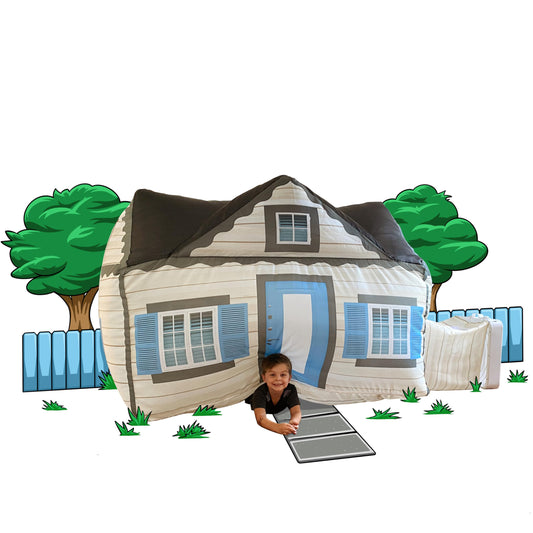 AIR FORT inflating rapidly as a ready-to-play space for kids.