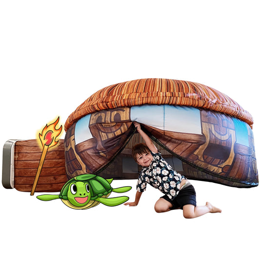 Air Fort Tiki Hut front view shows roomy play space for groups.