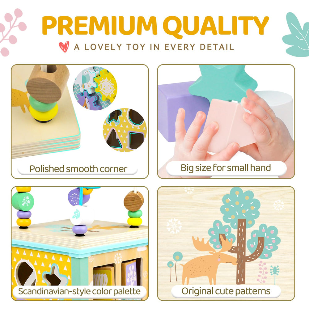 Airlab shape-sorter cube supports early cognitive skills with engaging sorting activities.