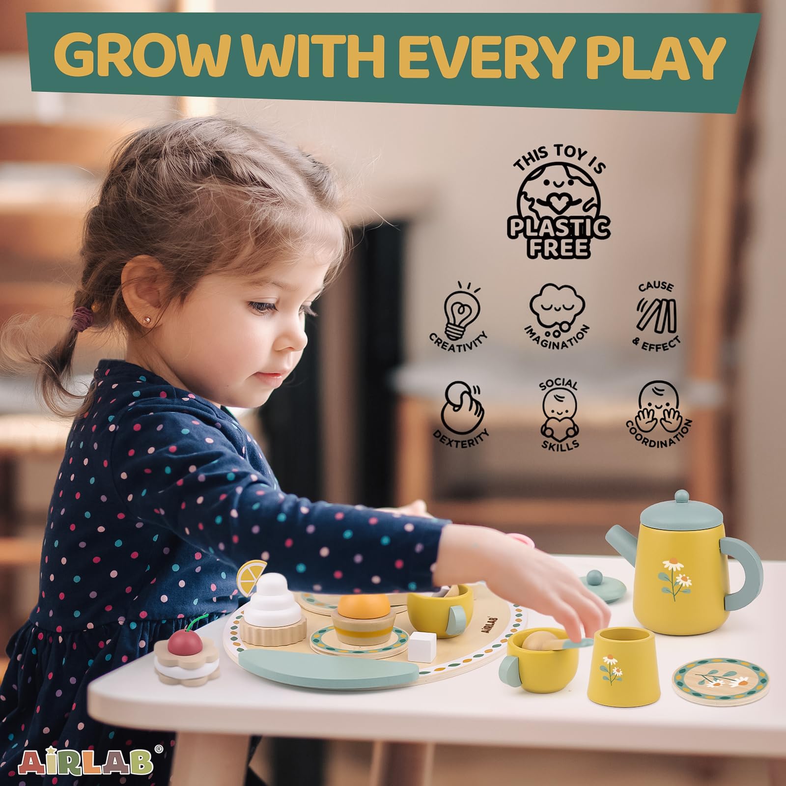 Airlab tea cups encourage social sharing as kids pour and serve to friends.