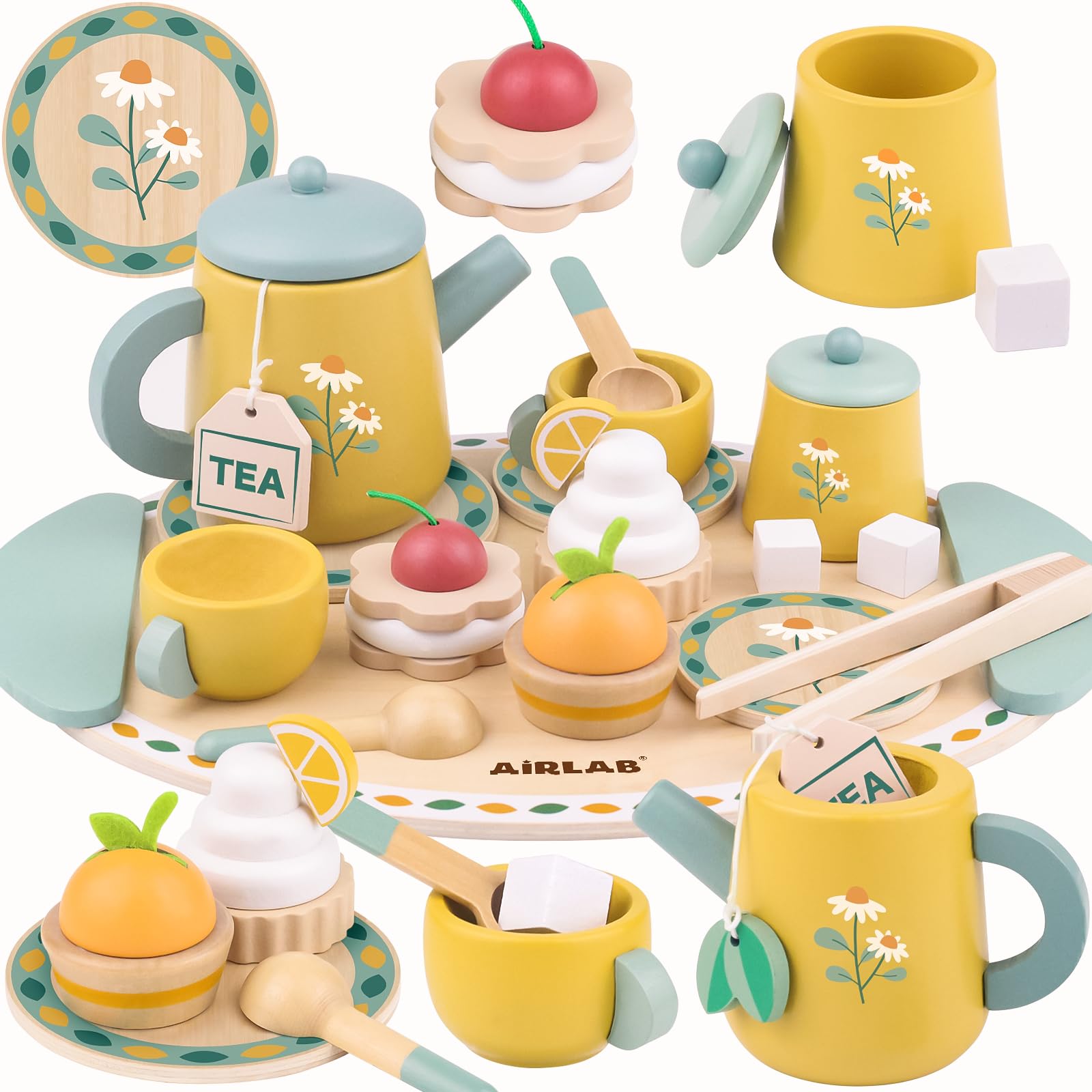 Airlab wooden tea set teapot for imaginative play and role-play tea parties.
