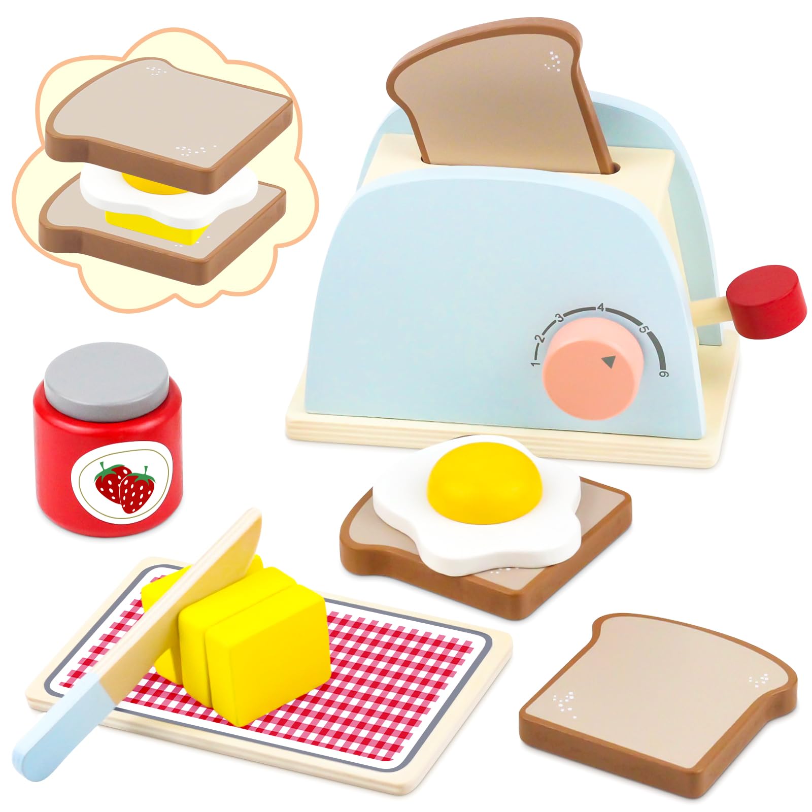 Airlab wooden toaster toy sparks imaginative pretend breakfast in a kid's play kitchen.