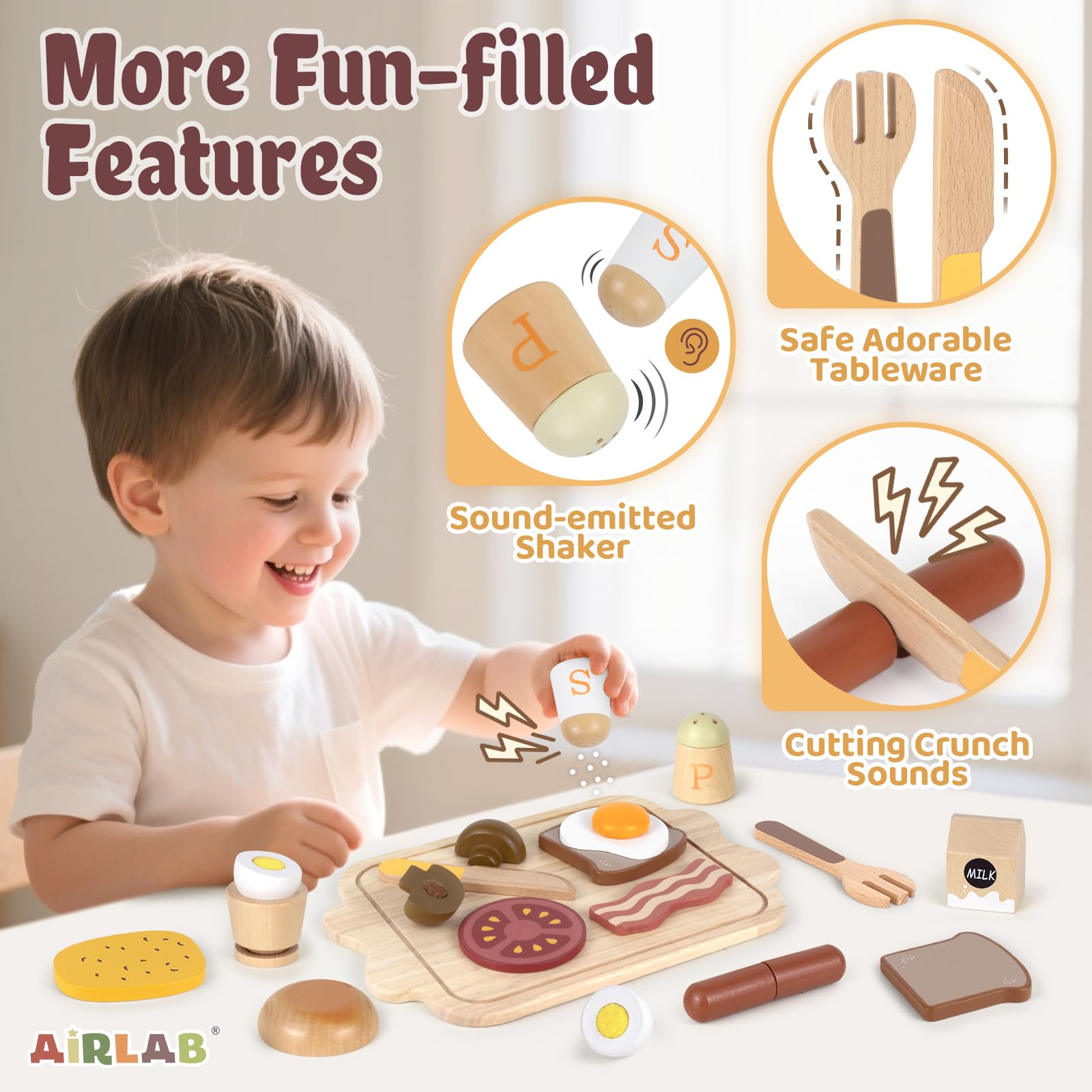 Airlab tomato slice wooden toy promotes creativity during pretend meals.