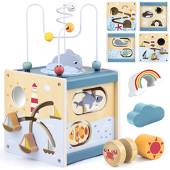 Airlab wooden activity cube with bead maze stimulates fine motor skills