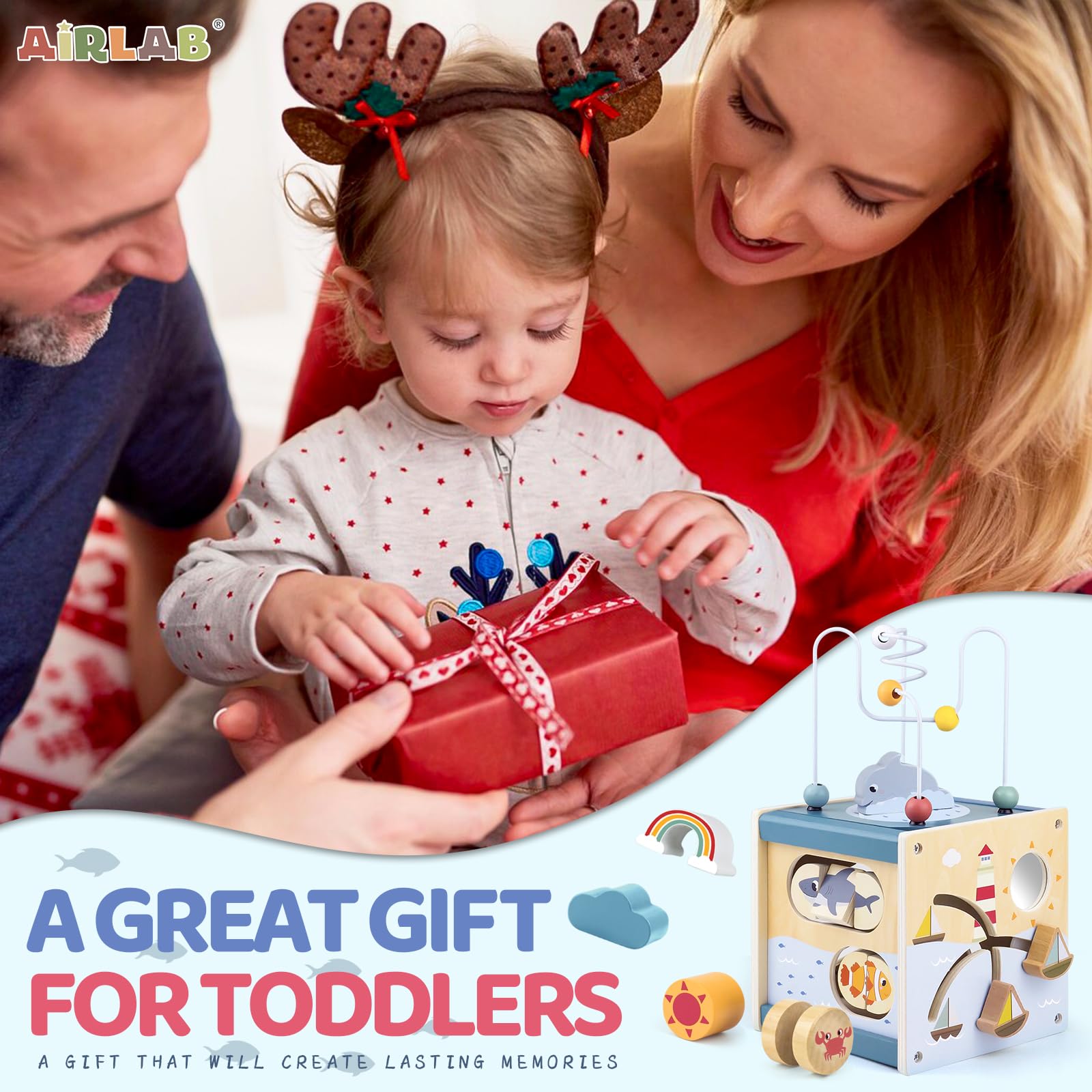 Airlab compact, travel-friendly activity cube for toddlers