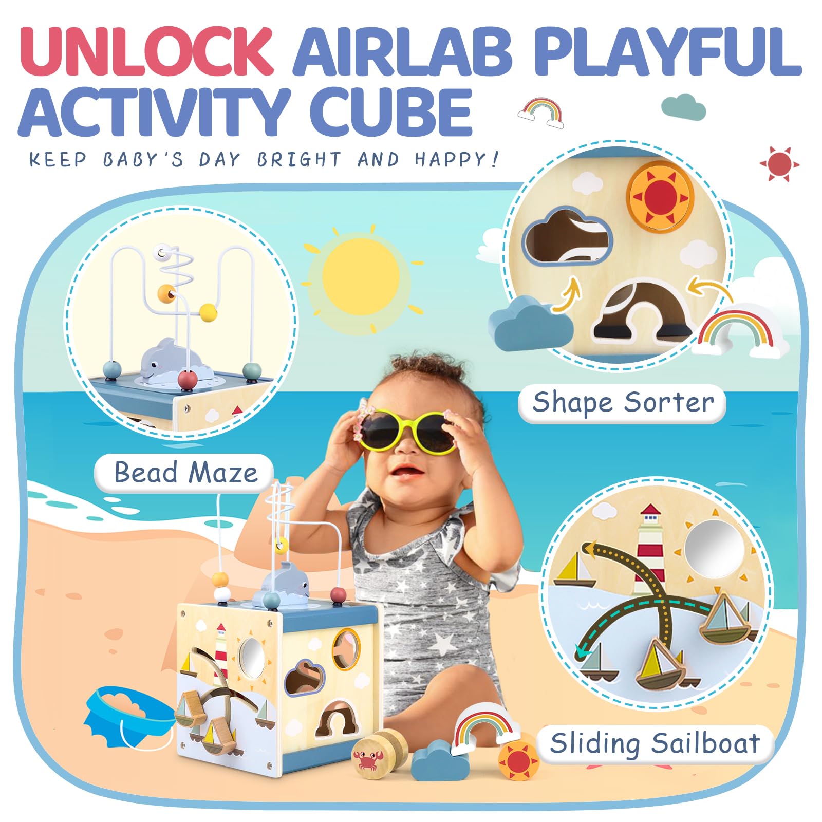 Airlab cube with rotating puzzle encourages problem solving and color play