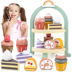Airlab wooden cupcake stand enhances imaginative tea party play and fine motor skills