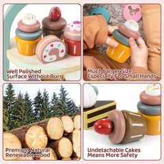 Airlab muffin wooden toy supports hand-eye coordination during tea party pretend play