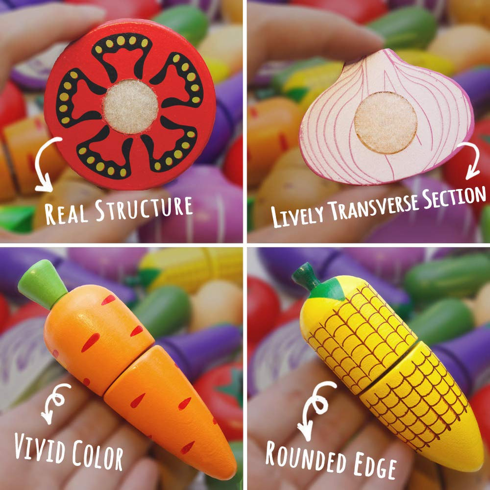 Airlab carrot wooden pretend food supports cutting play and dexterity.