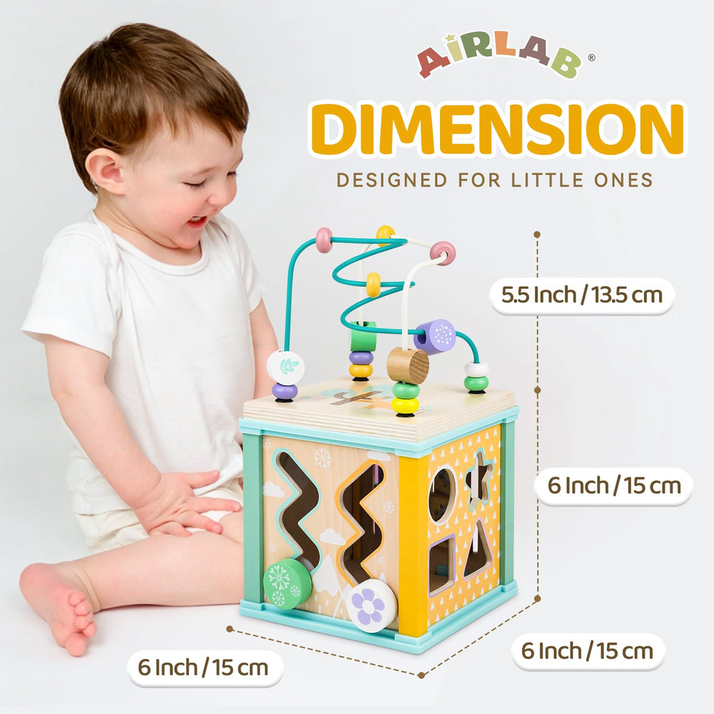 Airlab zigzag-block-race cube invites sequential play and hand control development.