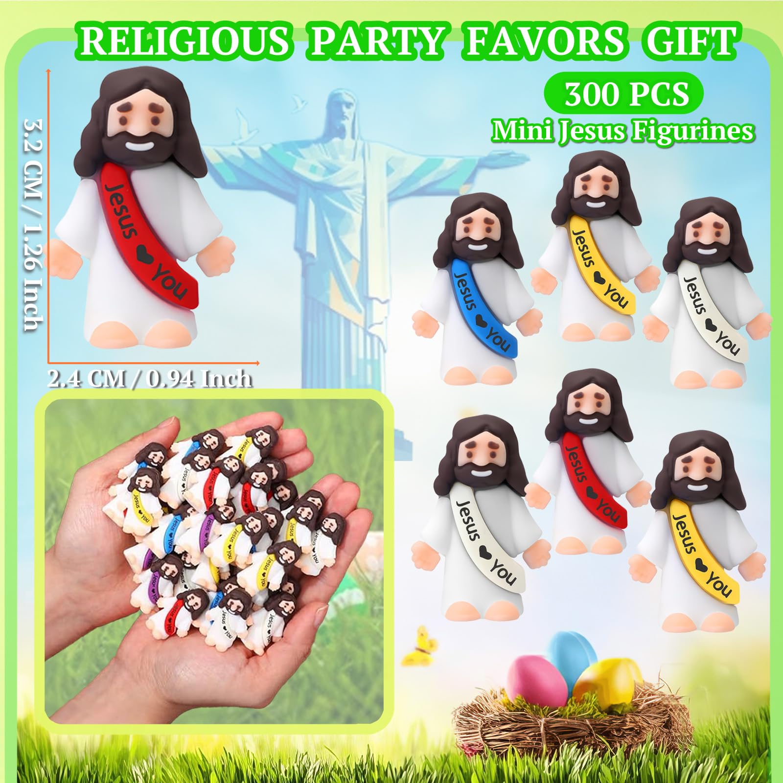 Airney Jesus Loves You mini figurines in vibrant colors for gifts.
