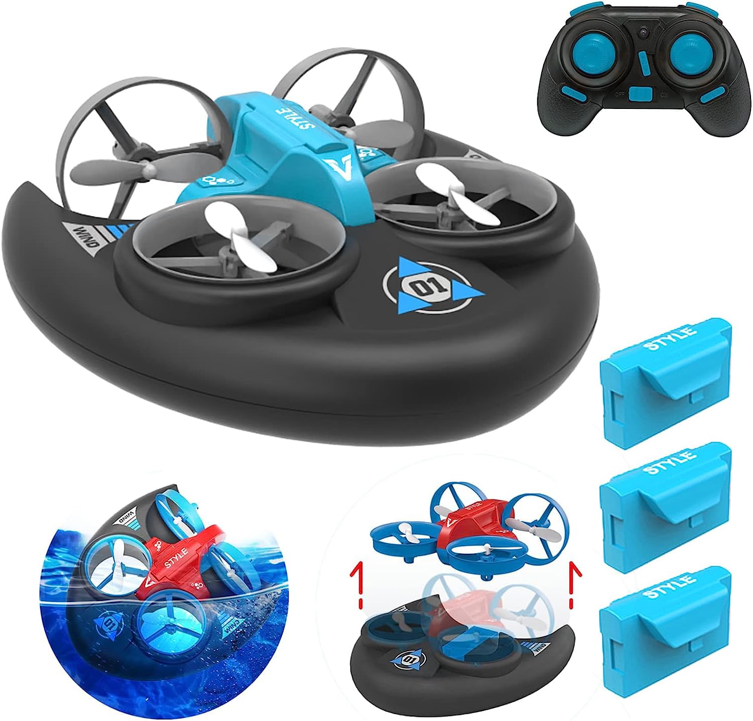 AIROKA 3in1 sea-land-air drone enables versatile aerial and water play.