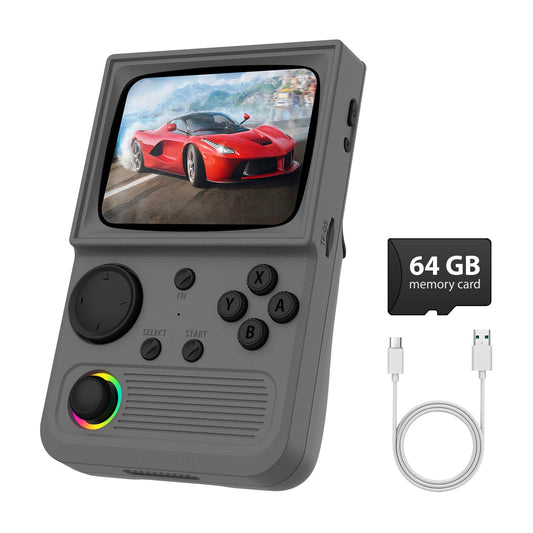 AISLPC R36T front view with a compact handheld and vivid 3.5-inch IPS display for portable play.