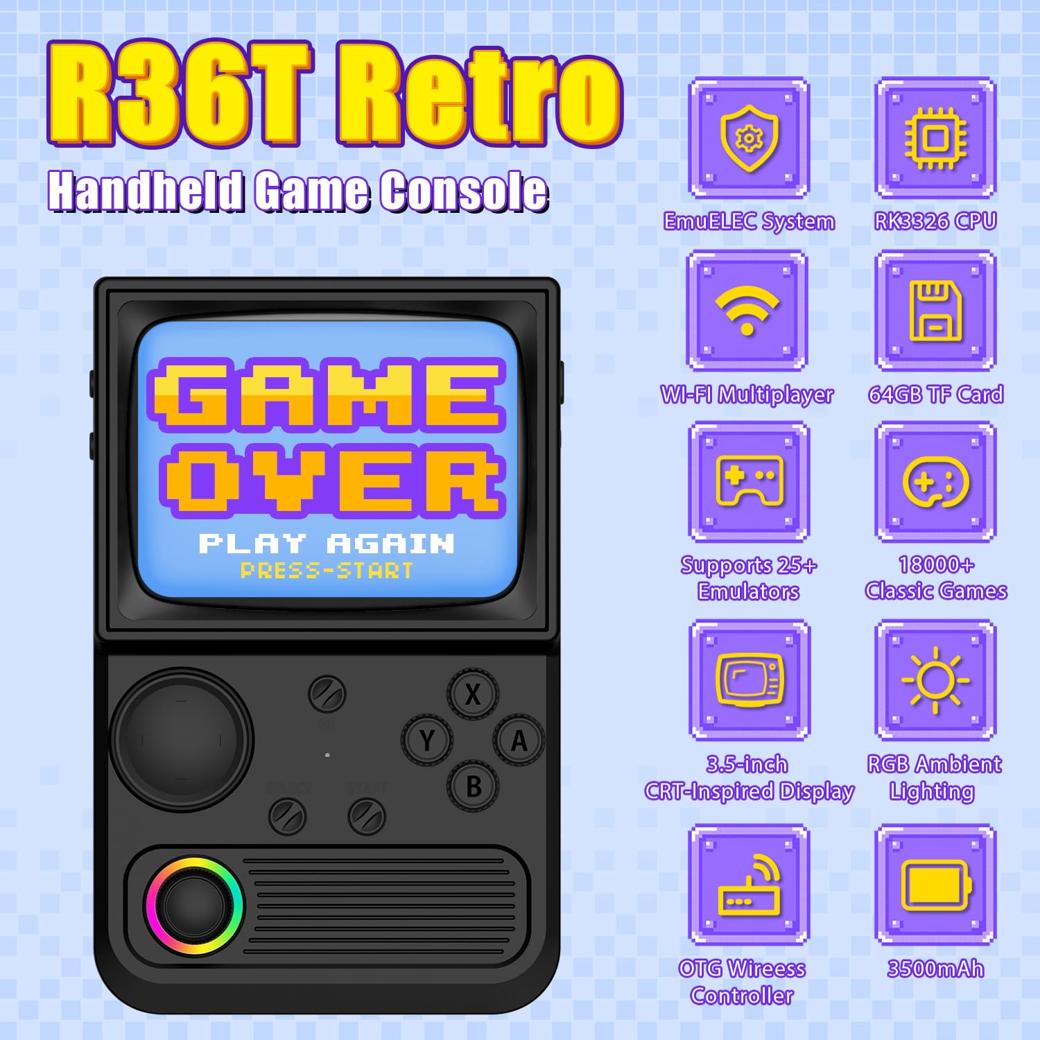 AISLPC R36T screen closeup emphasizes vivid IPS display for crisp retro visuals.