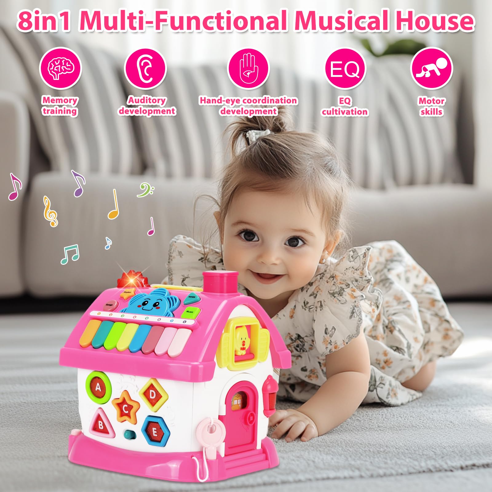 Aitbay 8-in-1 house clock side with bright numbers to promote time concepts during play