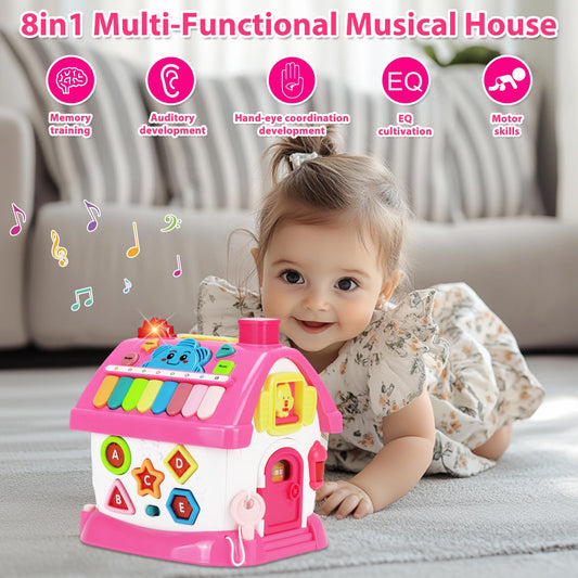Aitbay 8-in-1 house clock side with bright numbers to promote time concepts during play