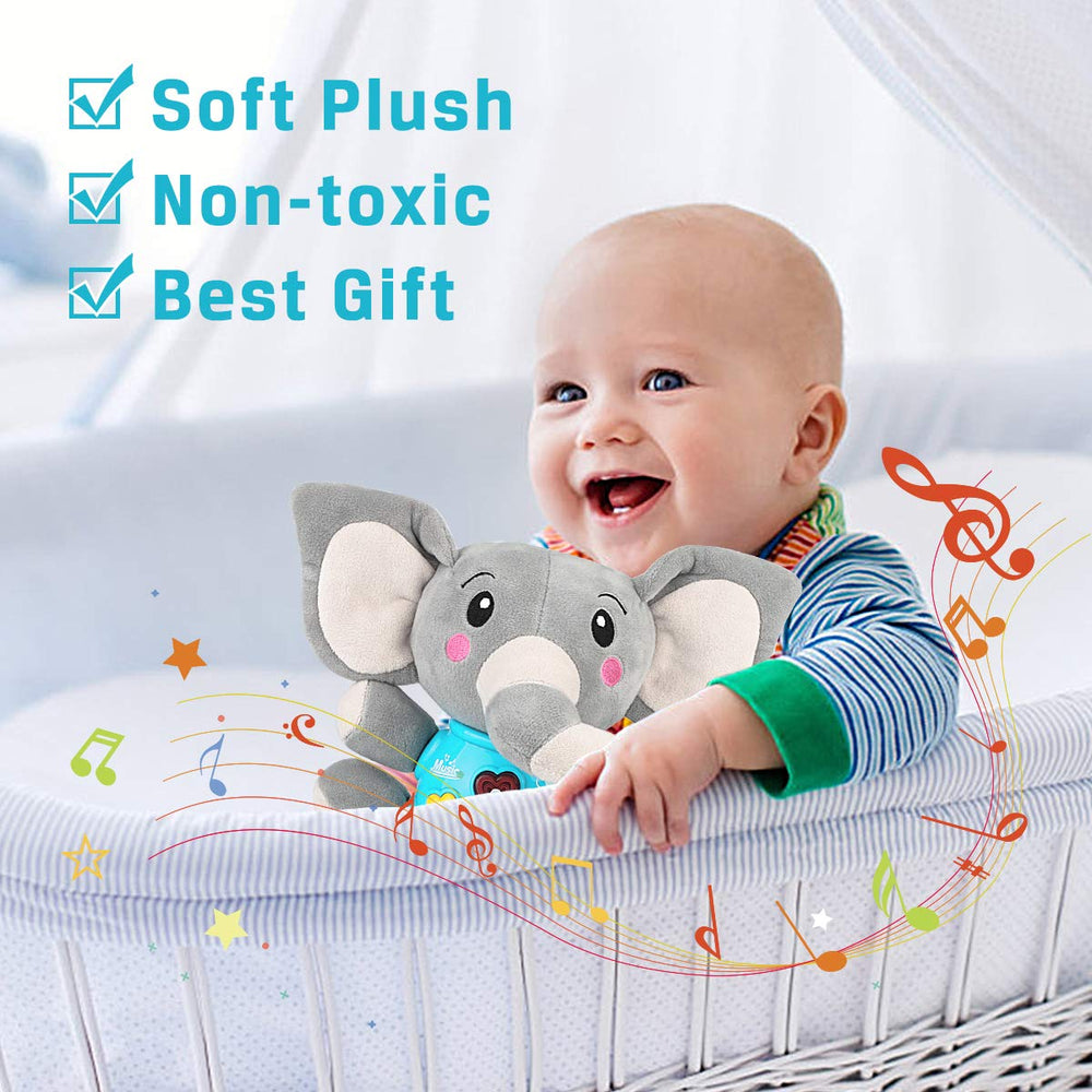 Aitbay plush elephant toy glowing softly during playtime.