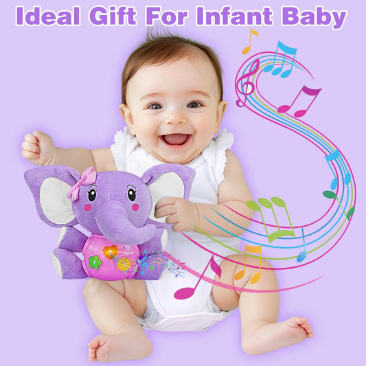 Aitbay plush elephant music toy with light-up feature to engage visual senses
