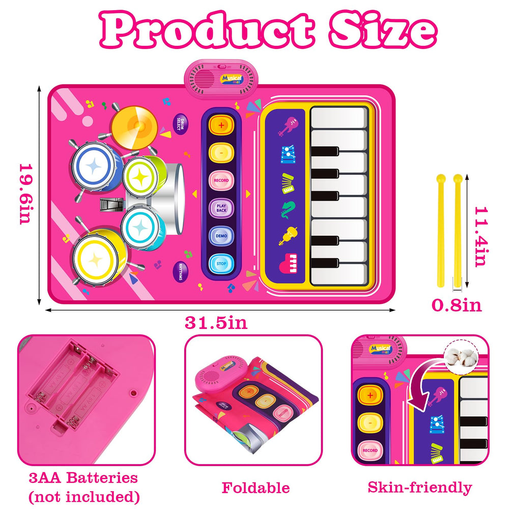 Aitbay piano mat drum side with sticks invites rhythm play.
