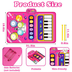 Aitbay piano mat drum side with sticks invites rhythm play.