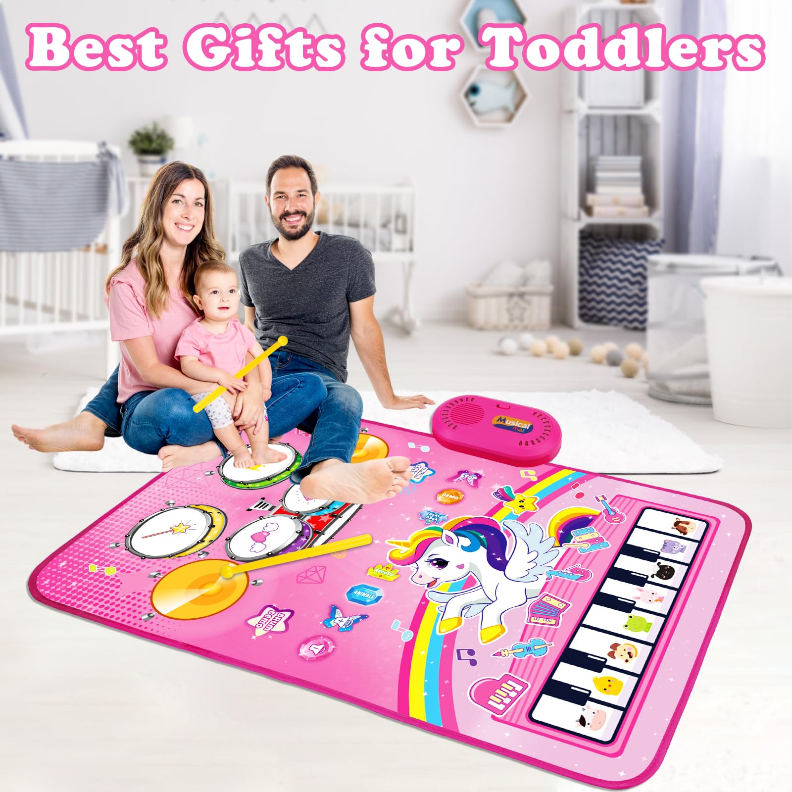 Aitbay Unicorn Music Mat battery compartment with secure screw closure.