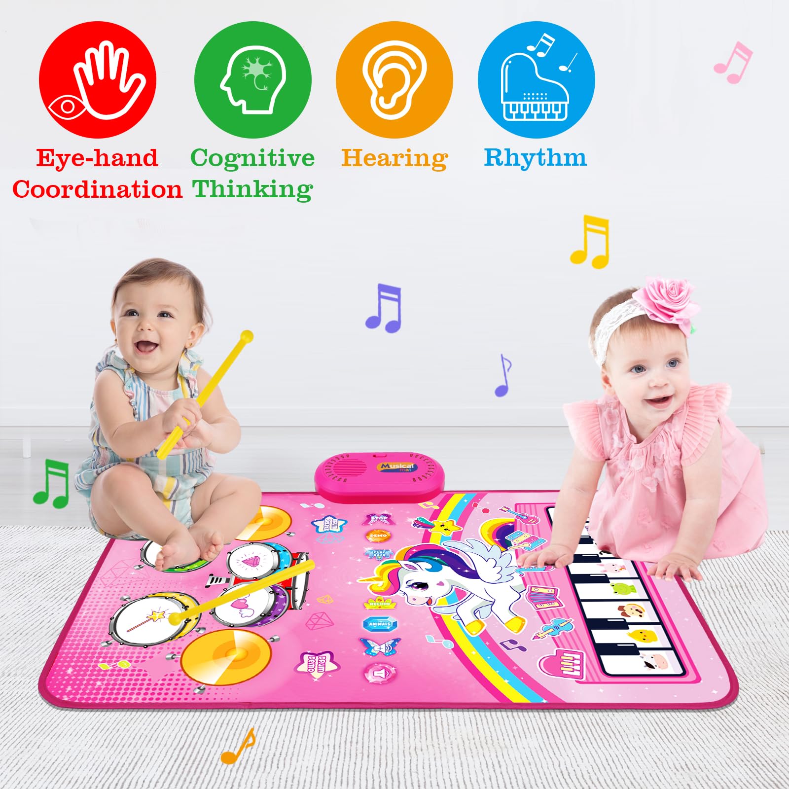 Aitbay Unicorn Music Mat supports two-player play for parent-child bonding.