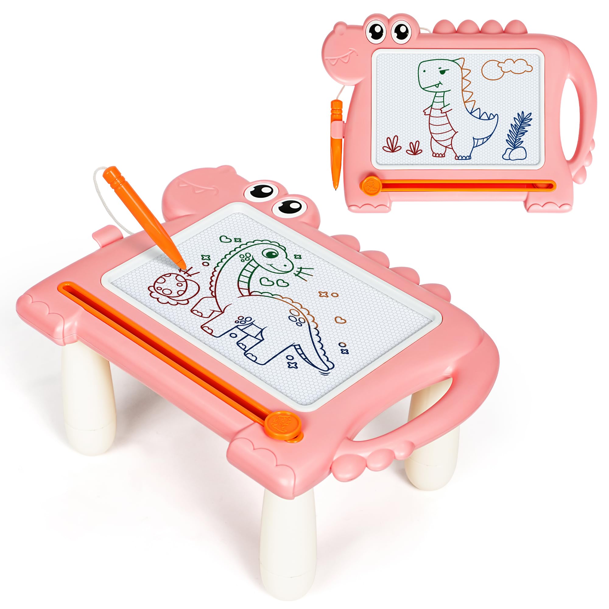 AiTuiTui Dinosaur Magnetic Doodle Board pink with mess-free play