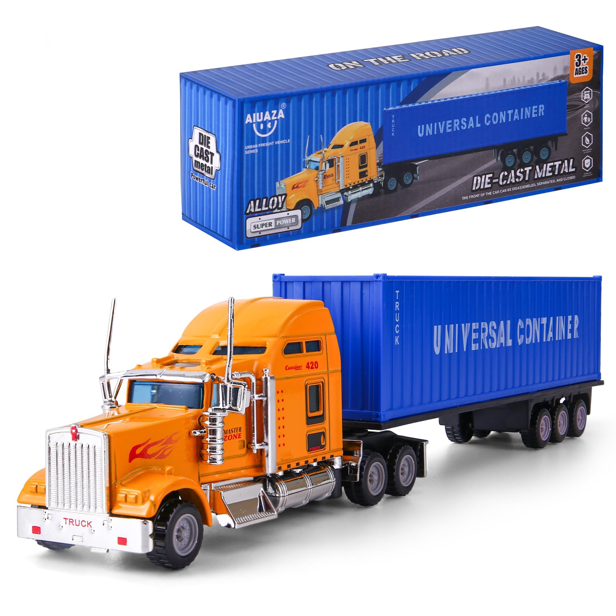 AIUAZA 1/65 truck model front end yellow, durable die-cast design for kids play.