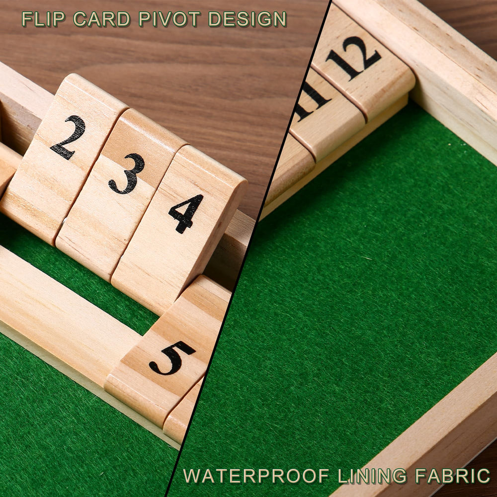 AIUAZA Shut The Box soft green felt surface enhances grip.