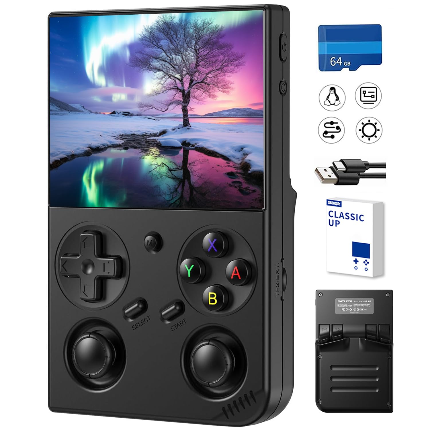 Aivuidbs Classic Up Retro handheld console with an IPS screen for vibrant on the go visuals.