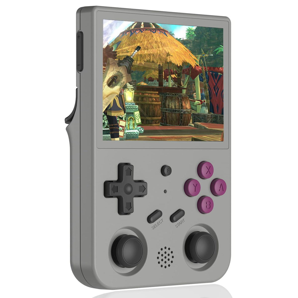 Aivuidbs RG353VS front view shows compact handheld design for gaming on the go.